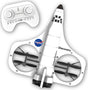 Space Shuttle Discovery with NASA logo and remote control on a white background