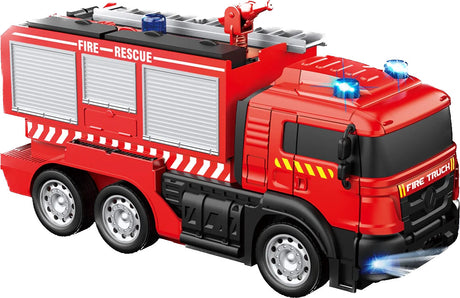 Red toy fire truck Blazin' Moto 2 with emergency lights on a white background