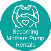 Teal circle logo with illustration of mother for Becoming Mothers Pump Rentals service.