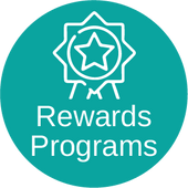 Teal circle logo with illustration of award ribbon for rewards program.