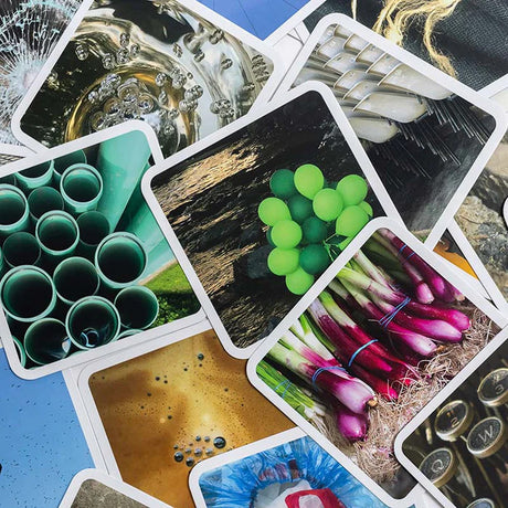 Collage of various images including green tubes, grapes, from OuiSi Original Game