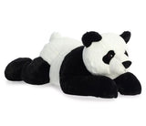 Plush panda toy lying on a white background