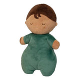 Baby Fox Hug Plush toy of a child in a green outfit on a white background