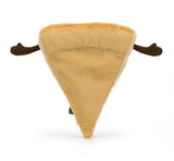 Bottom view of a plush Amuseables Slice of Pizza with brown legs on a white background