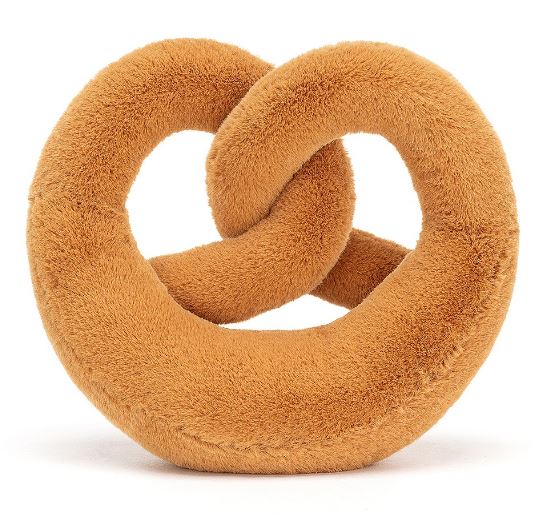 Soft plush toy in the shape of a large brown pretzel, designed as the Amuseables Pretzel for playful decoration or cuddling.