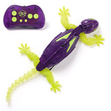 Hex Bots Glowing Wall Crawler Gecko , Purple and green remote control lizard toy on a white background
