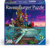 Ravensburger Dulk Archipelago 500 Pc Puzzle box with a colorful underwater scene featuring a whale, mermaid, and lighthouse.