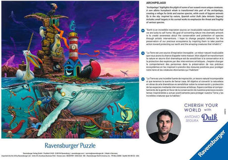 Ravensburger Dulk Archipelago 500 Pc Puzzle packaging with colorful underwater scene, whale, and puzzle pieces.
