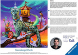 Ravensburger Dulk Boreal 500 Pc Puzzle packaging with a colorful illustration of a leopard and a tent, featuring Antonio Dulk's artwork.