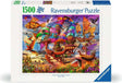 Ravensburger The Flight 1500 Pc Puzzle box with colorful flying ship  on a white background