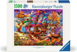 Ravensburger The Flight 1500 Pc Puzzle box with colorful flying ship  on a white background