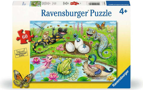 Ravensburger Hello Hatchlings 60 Pc Puzzle box with colorful illustration of animals and nature on a white background