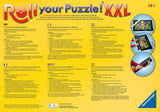 Roll your Puzzle! XXL packaging with text and images of puzzle pieces on a yellow background