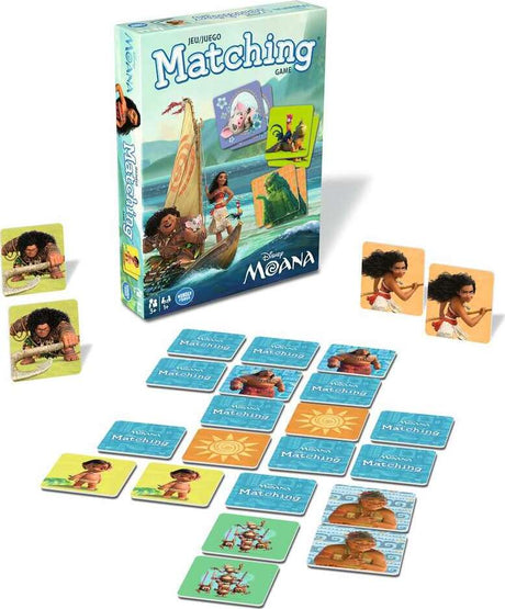 Disney Moana matching game with cards and packaging on a white background