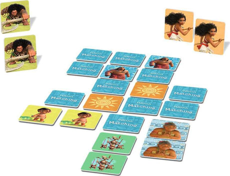 Set of children's Moana Matching Game cards with characters and scenes on a white background