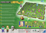 Minecraft Labyrinth game box with maze layout and character illustrations on a green background