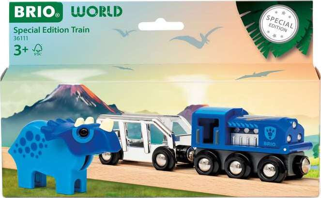 Brio World Special Edition Train (2025) with dinosaur figure on packaging