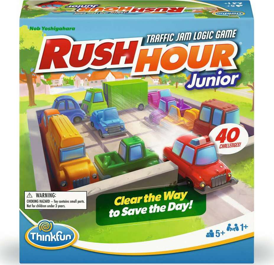 Rush Hour Junior game box with colorful cars and ThinkFun logo