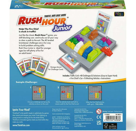 Rush Hour Junior game packaging with colorful blocks and cards on a white background