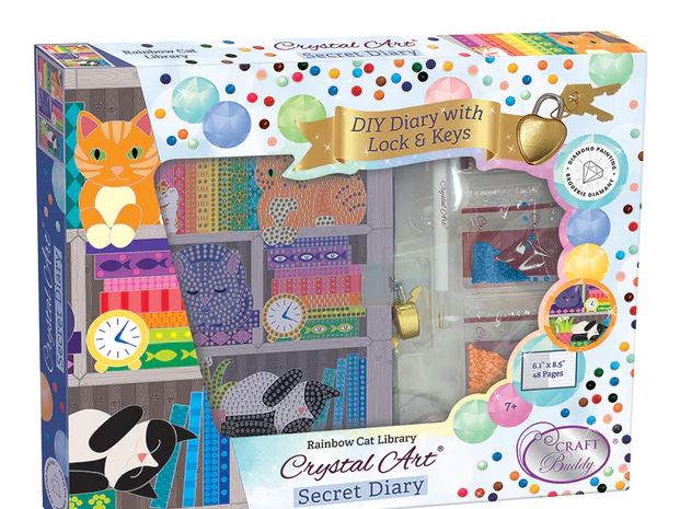 Crystal Art Secret Diary Kit: Rainbow Cat Library