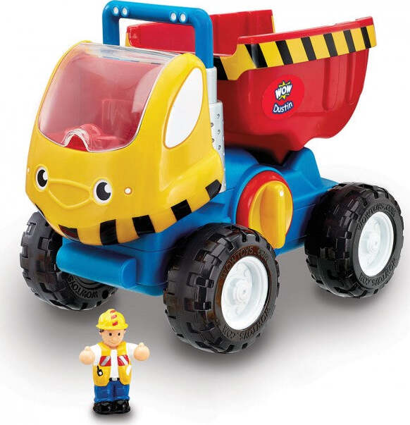 Toy Dustin Dump Truck with a small figure on a white background