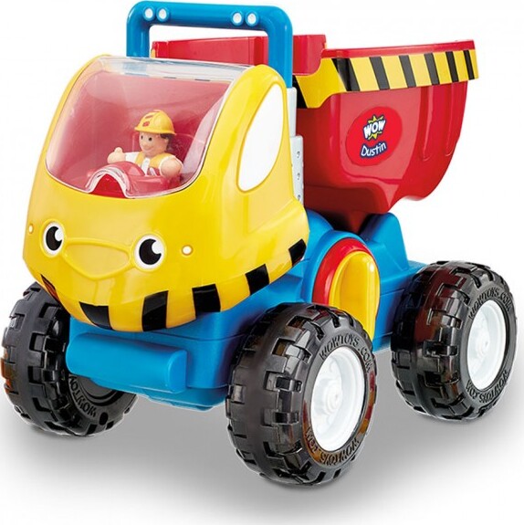 Toy Dustin Dump Truck with a character inside on a white background