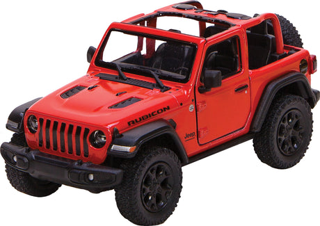 Red Jeep Wrangler Rubicon model on a white background
