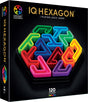 IQ Hexagon puzzle game packaging with colorful hexagonal pieces on a black background