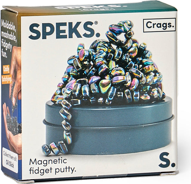 Mini Crags Oil Slick packaging with colorful putty and text on a white background