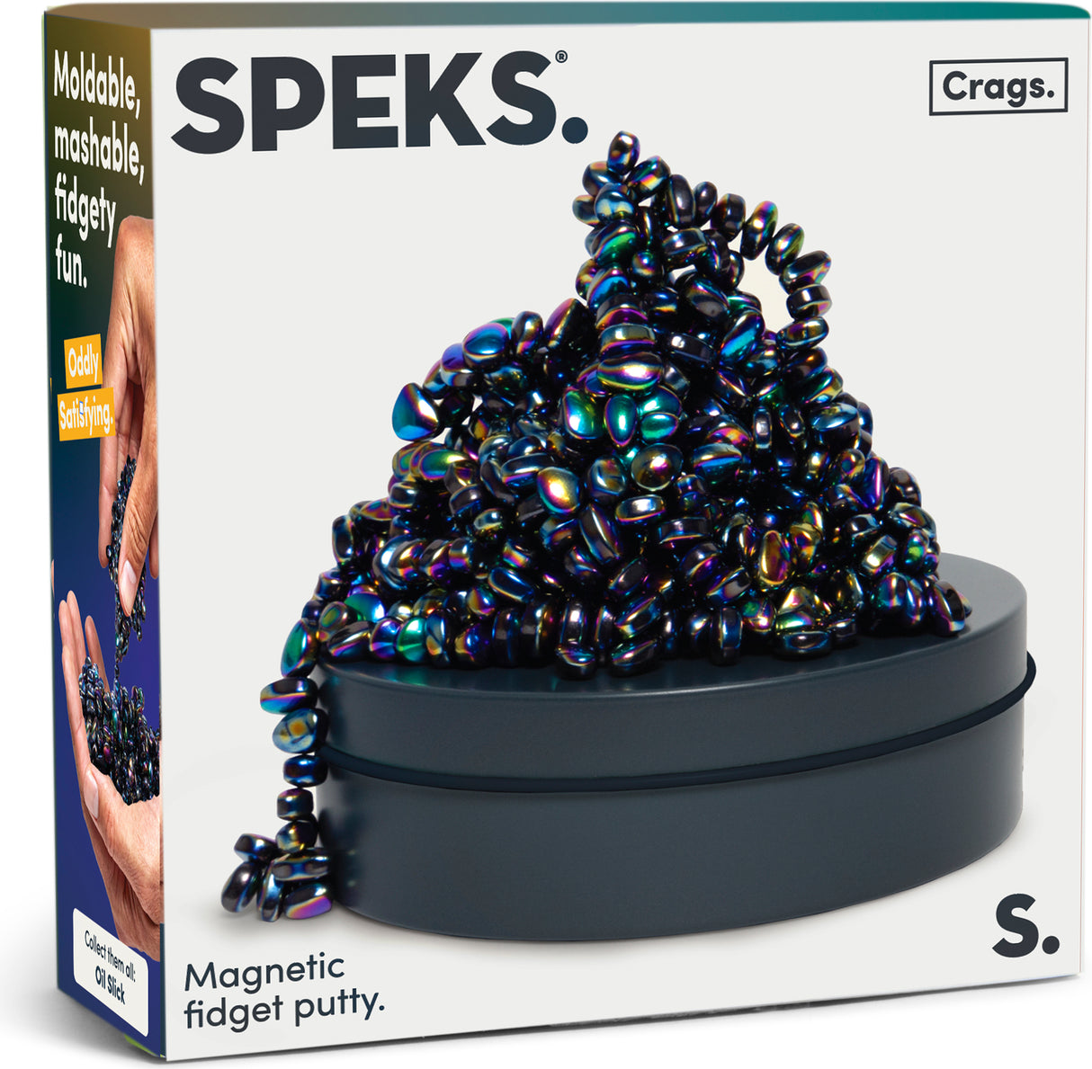 Medium Crags Oil Slick packaging  on a white background