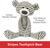 Striped toothpick bear with text describing its design and color on a white background