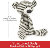 Stripe Toothpick Bear - 15 In plush toy with dimensions and features on a white background