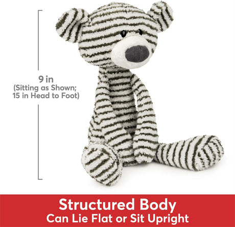 Stripe Toothpick Bear - 15 In plush toy with dimensions and features on a white background