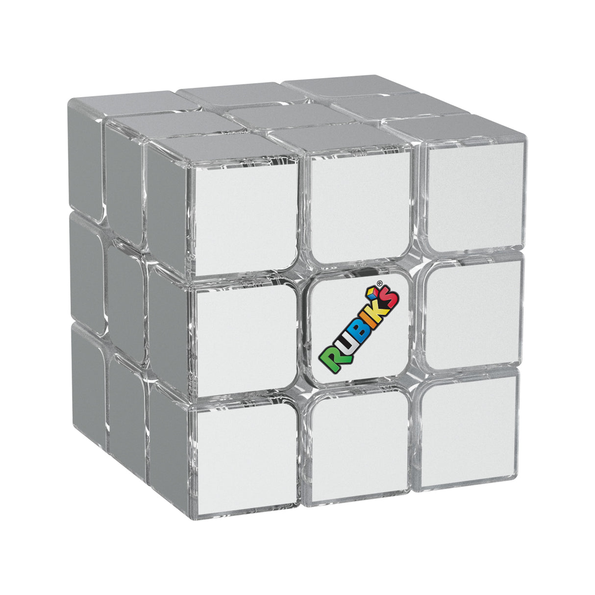 The Official Rubik's Pulse , Silver mirror cube with Rubik's logo on a white background