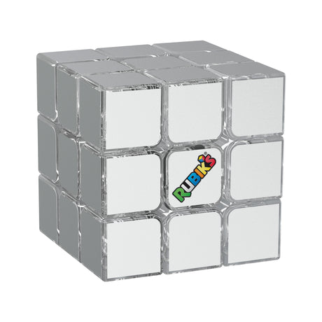 The Official Rubik's Pulse , Silver mirror cube with Rubik's logo on a white background