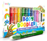 Box of Ooly Body Doodlers face and body crayons with colorful packaging.