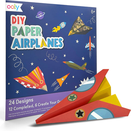 Ooly DIY Paper Airplanes kit with colorful paper airplanes and blue packaging
