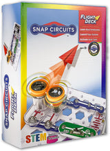 Snap Circuits Flight Deck STEM kit packaging with toy airplane and circuit board illustration.