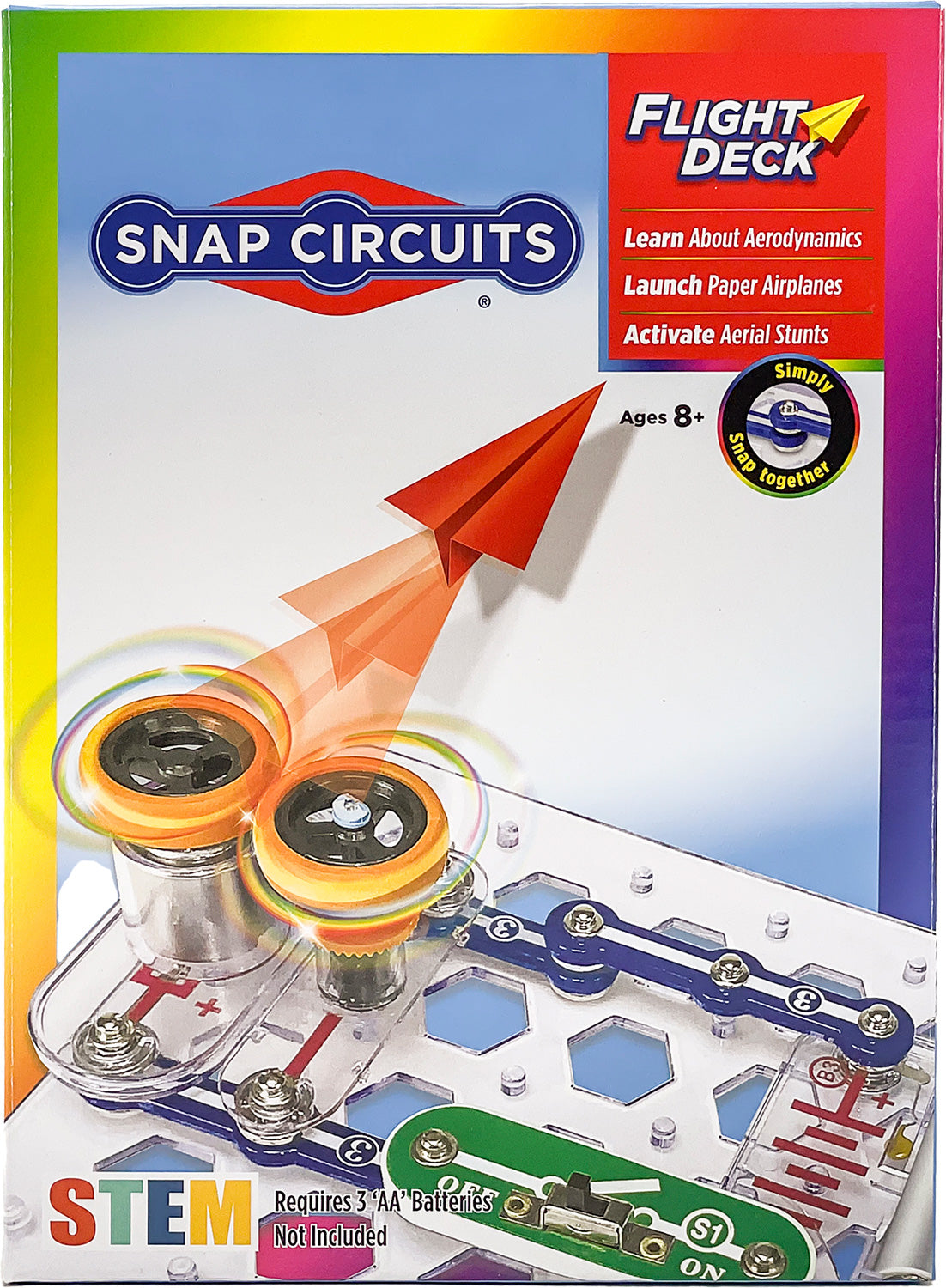 Snap Circuits Flight Deck kit packaging with colorful design and text.