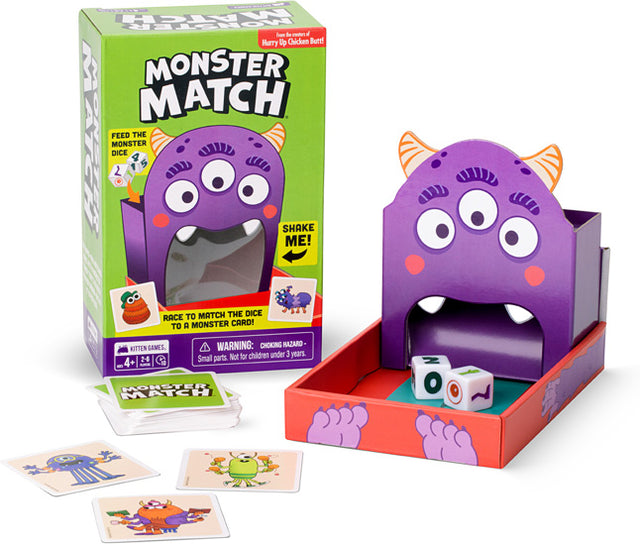 Monster Match game set with packaging and components on a white background