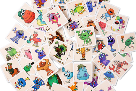 Collection ofMonster Match Game cards on a white background