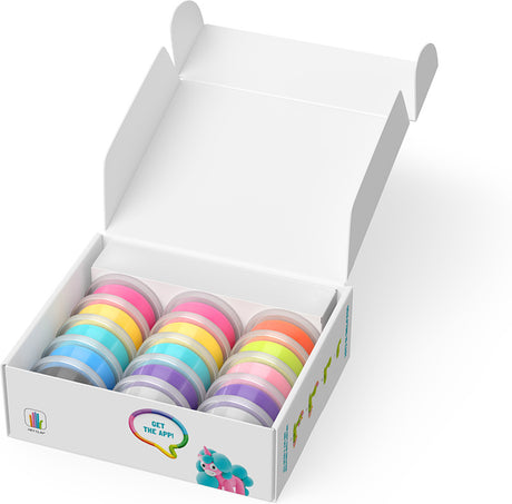 Box of colorful Hey Clay Rainbow Unicorns clay with a visible brand logo on a white background