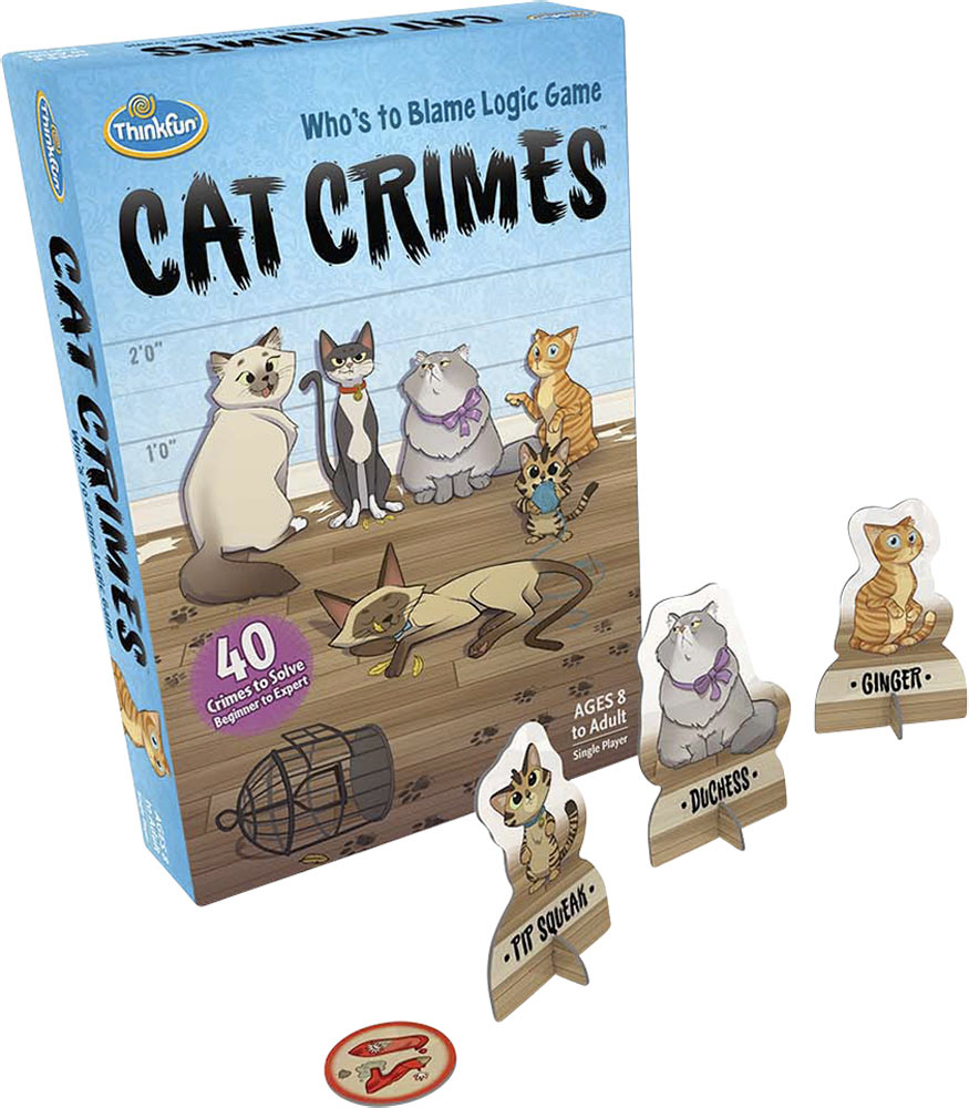 Cat Crimes logic game packaging with cat figures on a white background