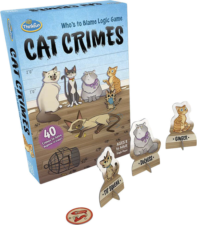 Cat Crimes logic game packaging with cat figures on a white background