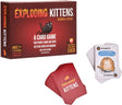 Exploding Kittens card game packaging with cards on a white background