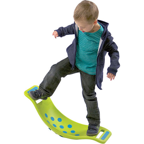 Child standing on a Teeter Popper- Green
