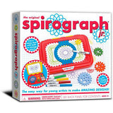 Spirograph Jr. packaging with red case and colorful design elements on a white background