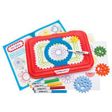 Spirograph Jr. drawing board set with markers and templates on a white background