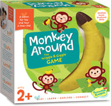 Box of 'Monkey Around' game with cartoon monkeys and a banana on a green background
