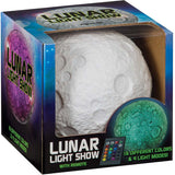 Boxed lunar light show product with remote control on a white background
